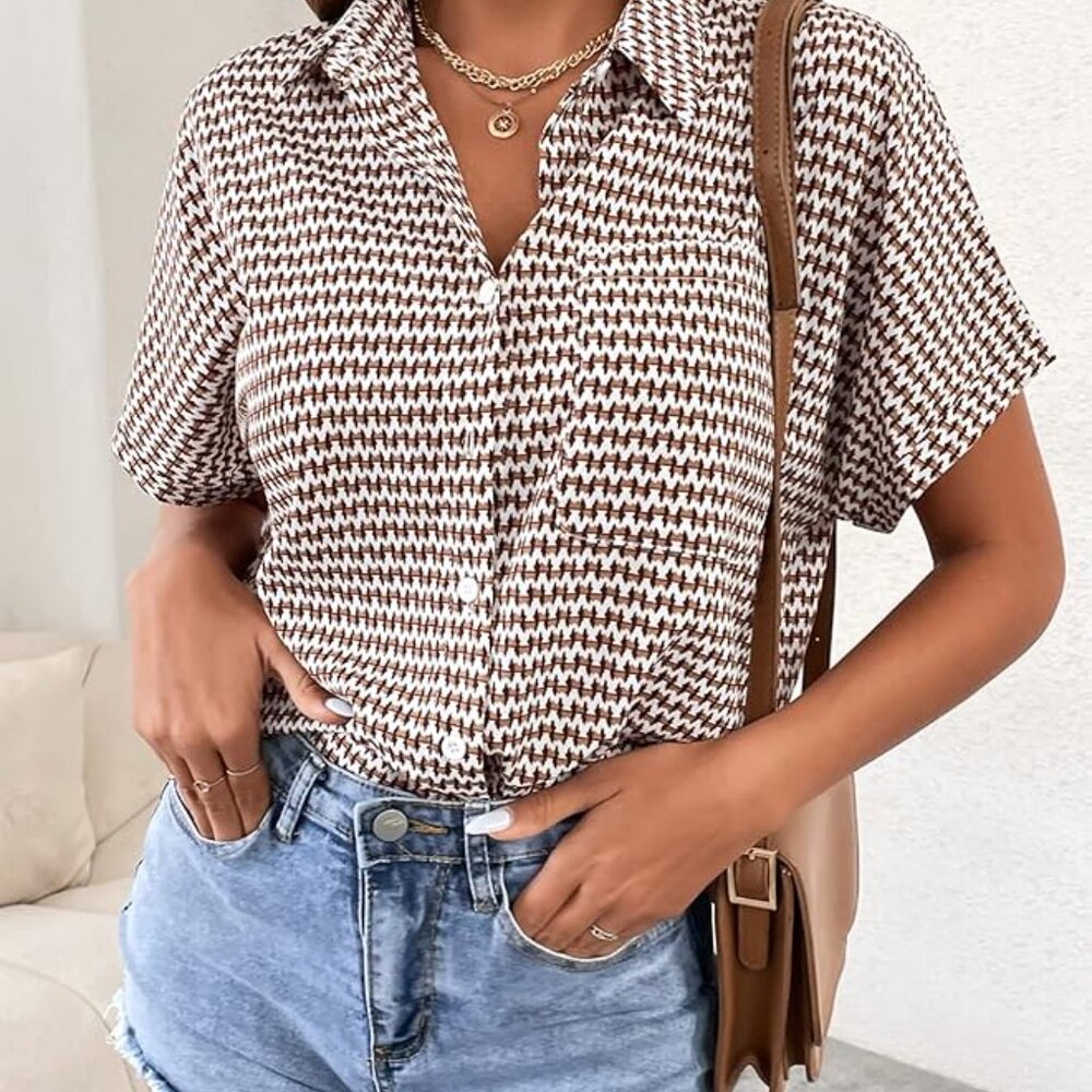 Classic Print Button Down Oversized Boyfriend Shi… - image 3